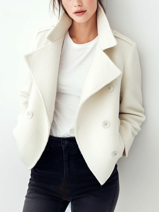 Taidalw Chic Vintage White Wool Blend Oversized Collar Double-breasted Short Coat
