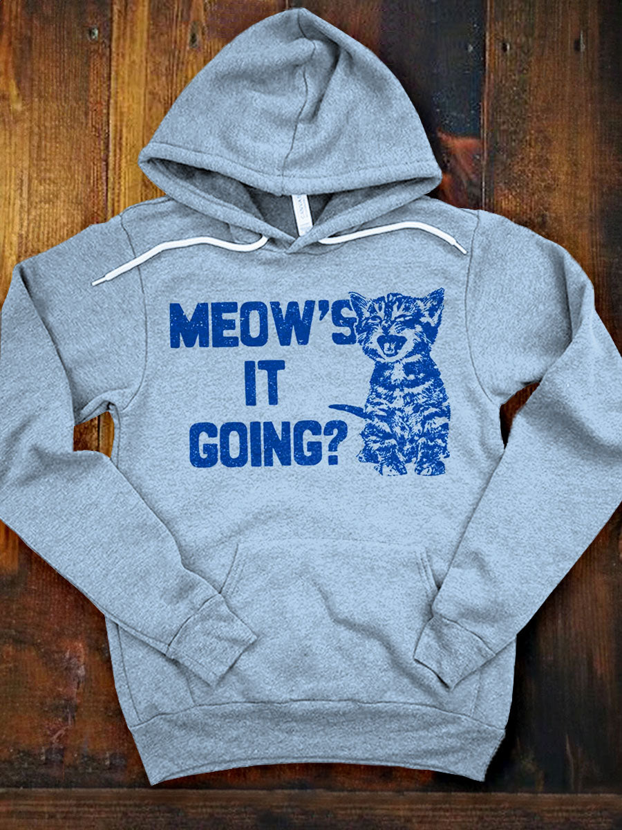 Funny Cat T Meow's It Going Print Casual Hoodie Sweatshirt