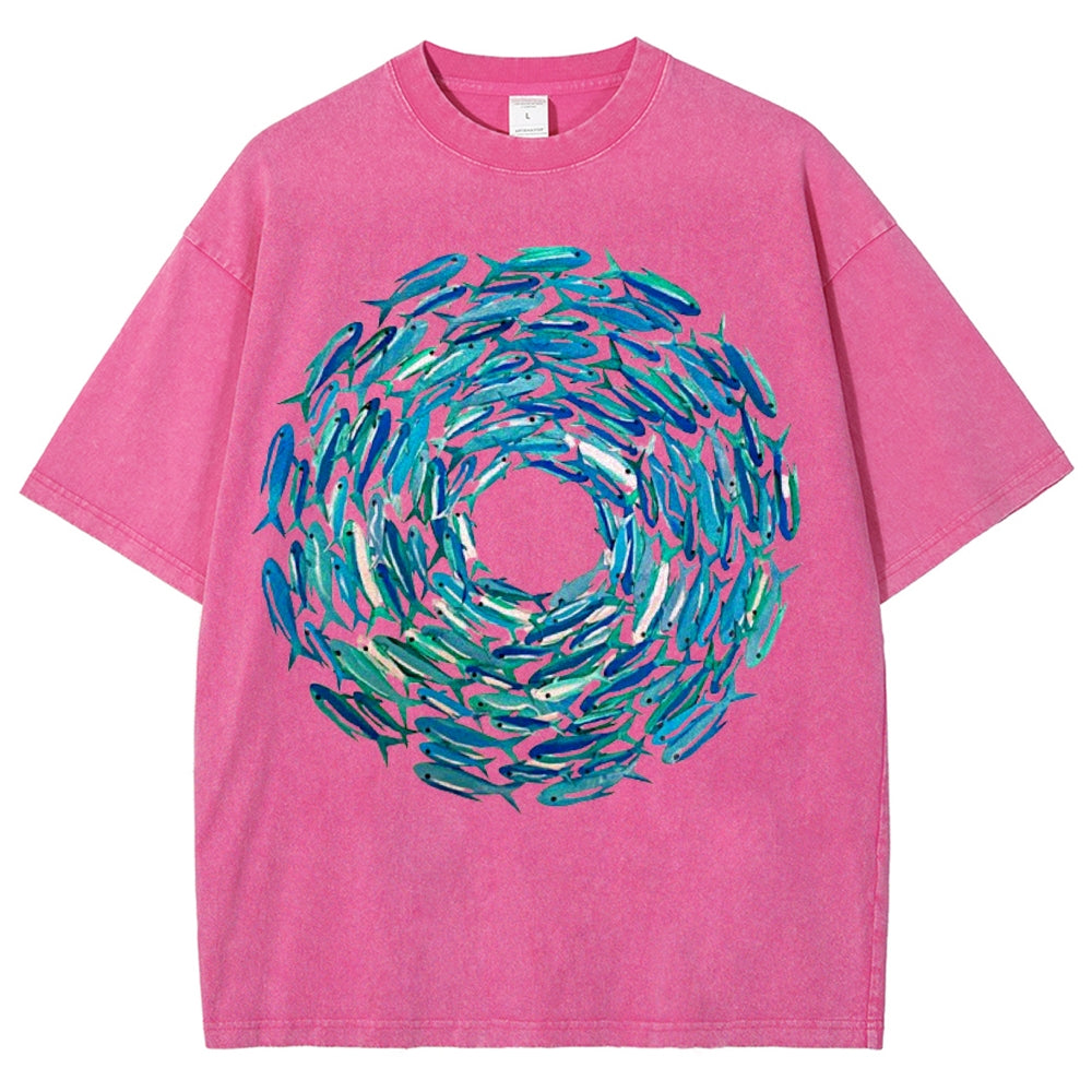 Circle Fishes Unisex Vintage Washed Tee