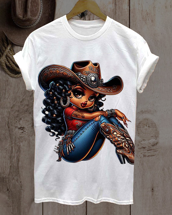 Cute Melanin Black Cowgirls Neck Short Sleeve Tshirt