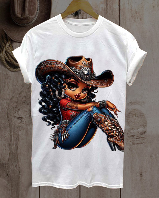 Cute Melanin Black Cowgirls Neck Short Sleeve Tshirt
