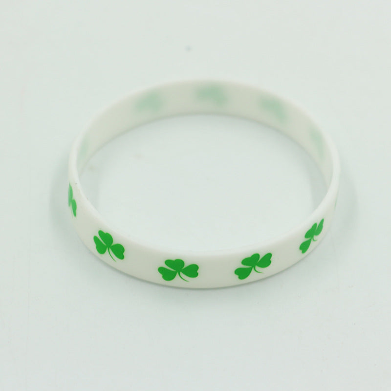 Cross Border Silicone Wristband, Green Wristband, Linen Banner, Irish Festival Gift, Clover Bracelet, Wrist Strap