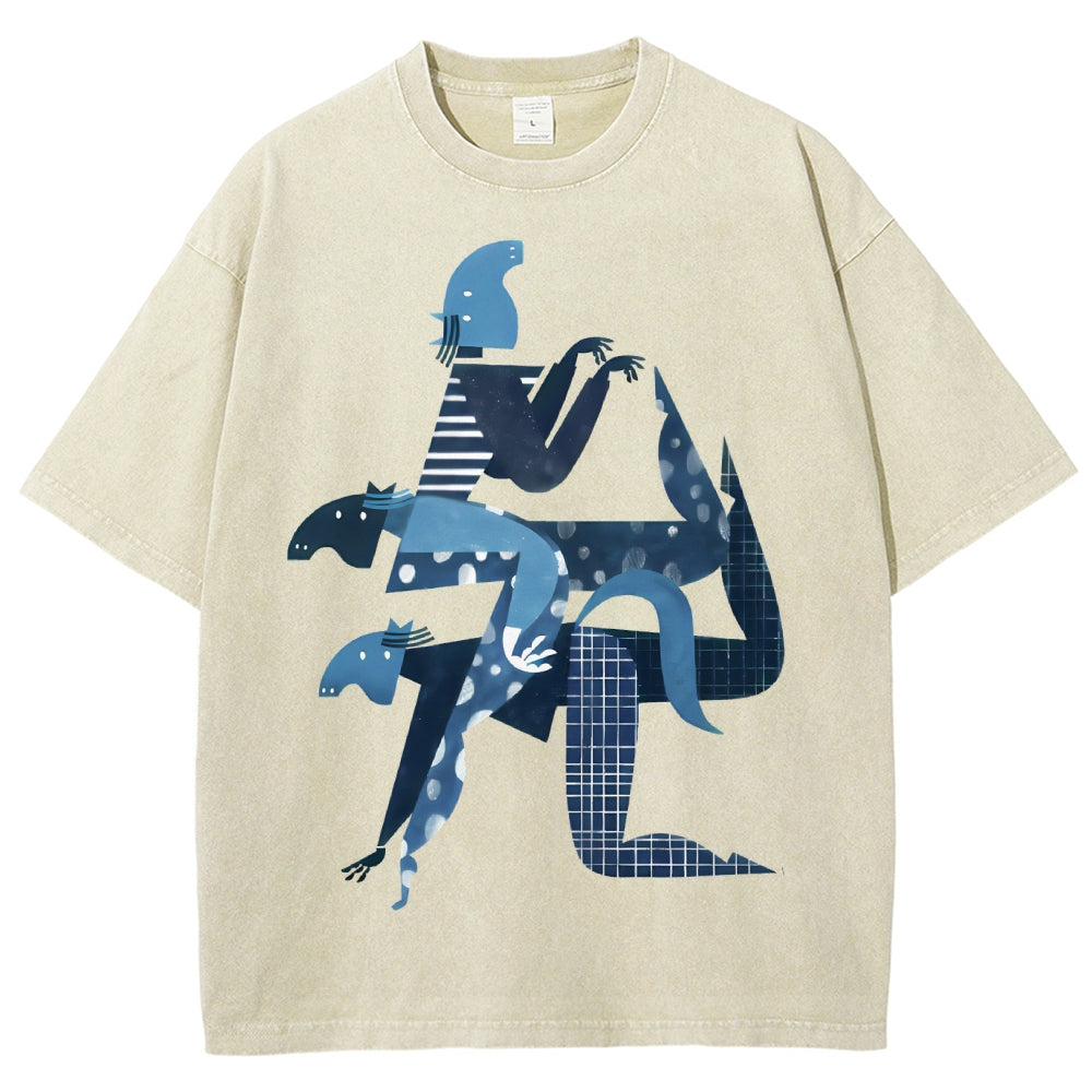 Unisex Geometry Printed Washed Tee