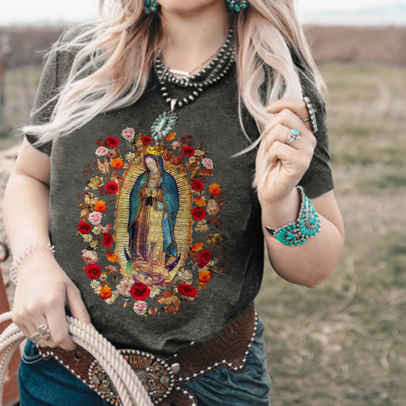 Virgin Mary Print Virgen de Guadalupe Women's T-shirt