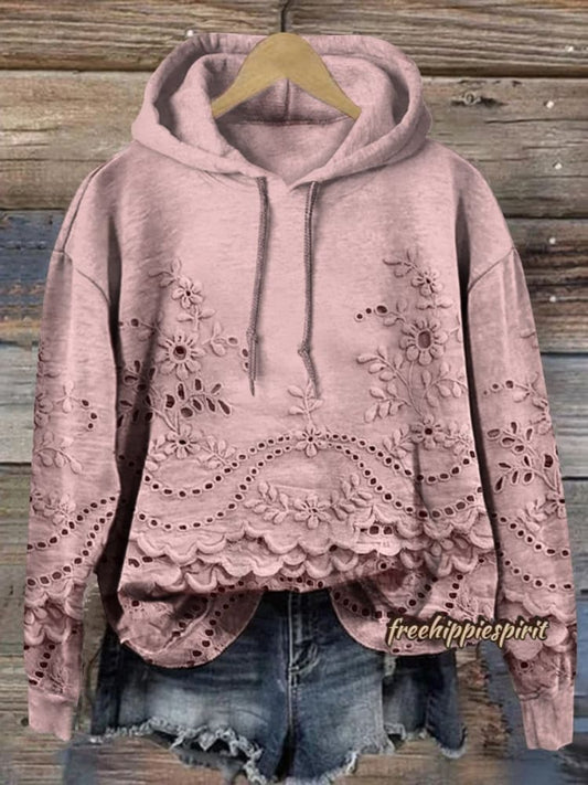 Women's Floral Textured Art Patterns Prints Casual Pocket Hooded Sweatshirt