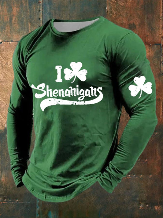 Men's I Clover Shenanigans  Irish Clover St. Patrick 'S Day Print Long Sleeve Top