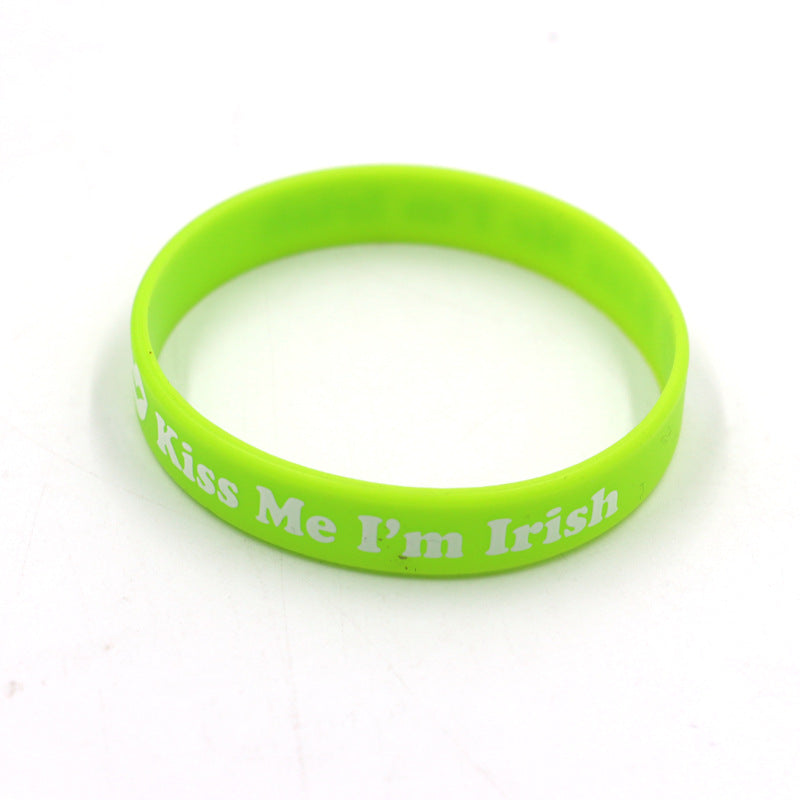 Cross Border Silicone Wristband, Green Wristband, Linen Banner, Irish Festival Gift, Clover Bracelet, Wrist Strap