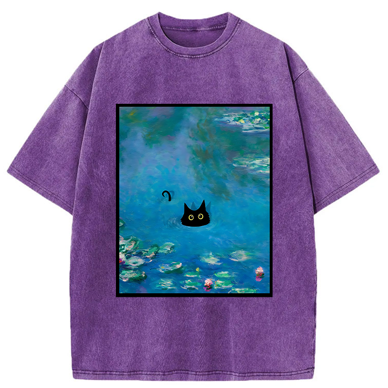Monet Water Lily Cat Washed T-Shirt