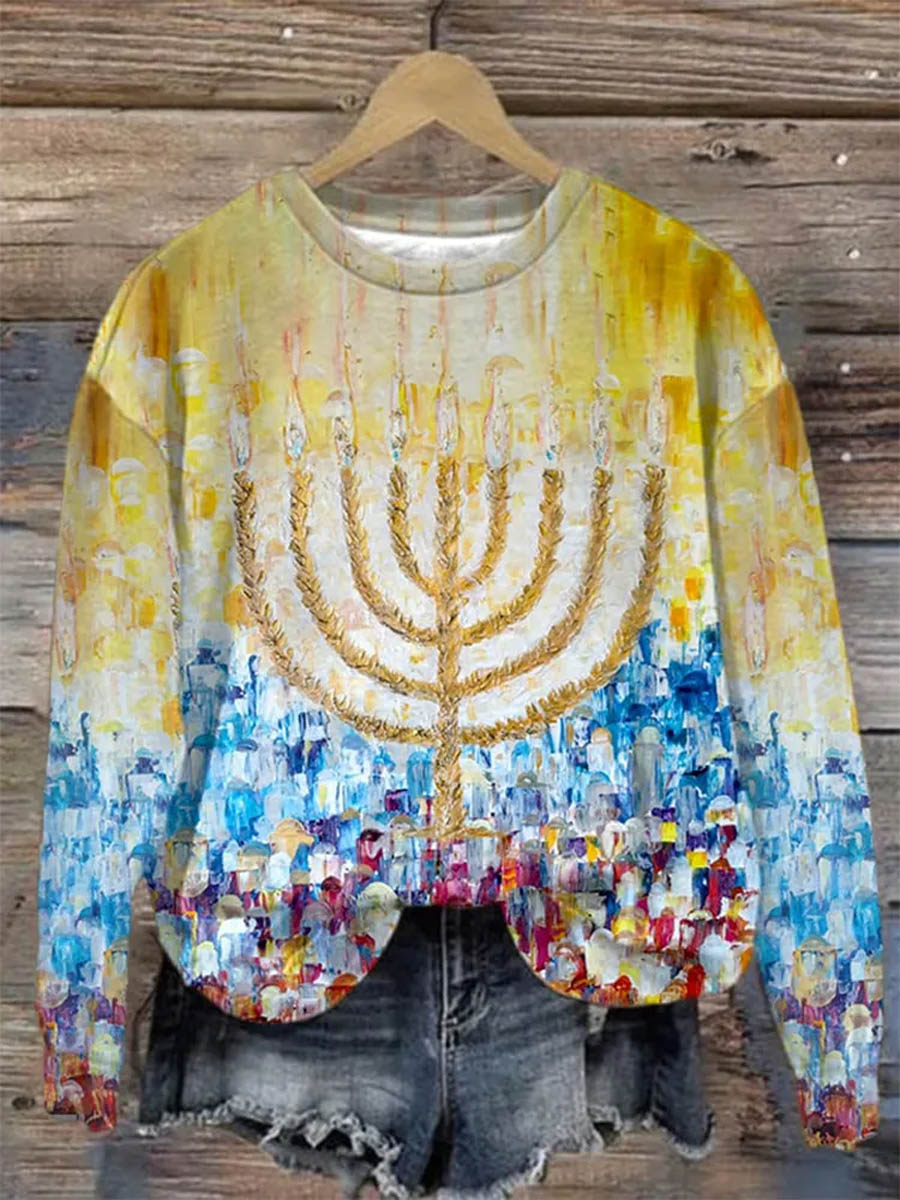 Happy Hanukkah Art Print Casual Sweatshirt