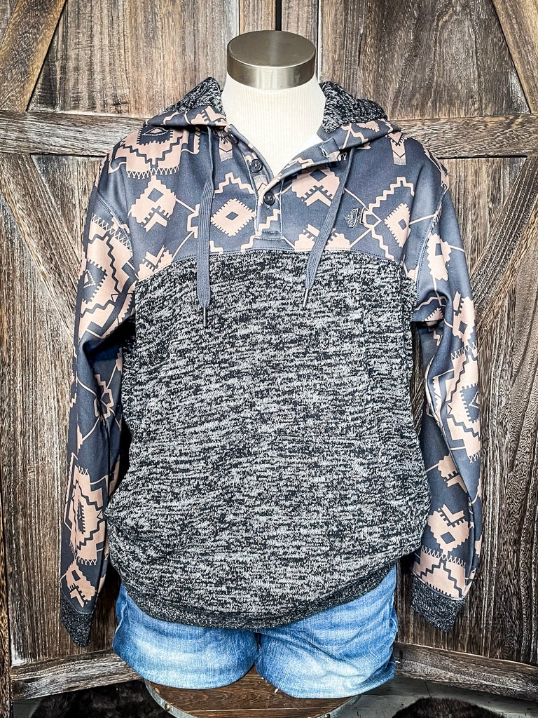 Western  Aztec Soft   Hoodie - Black/Tan