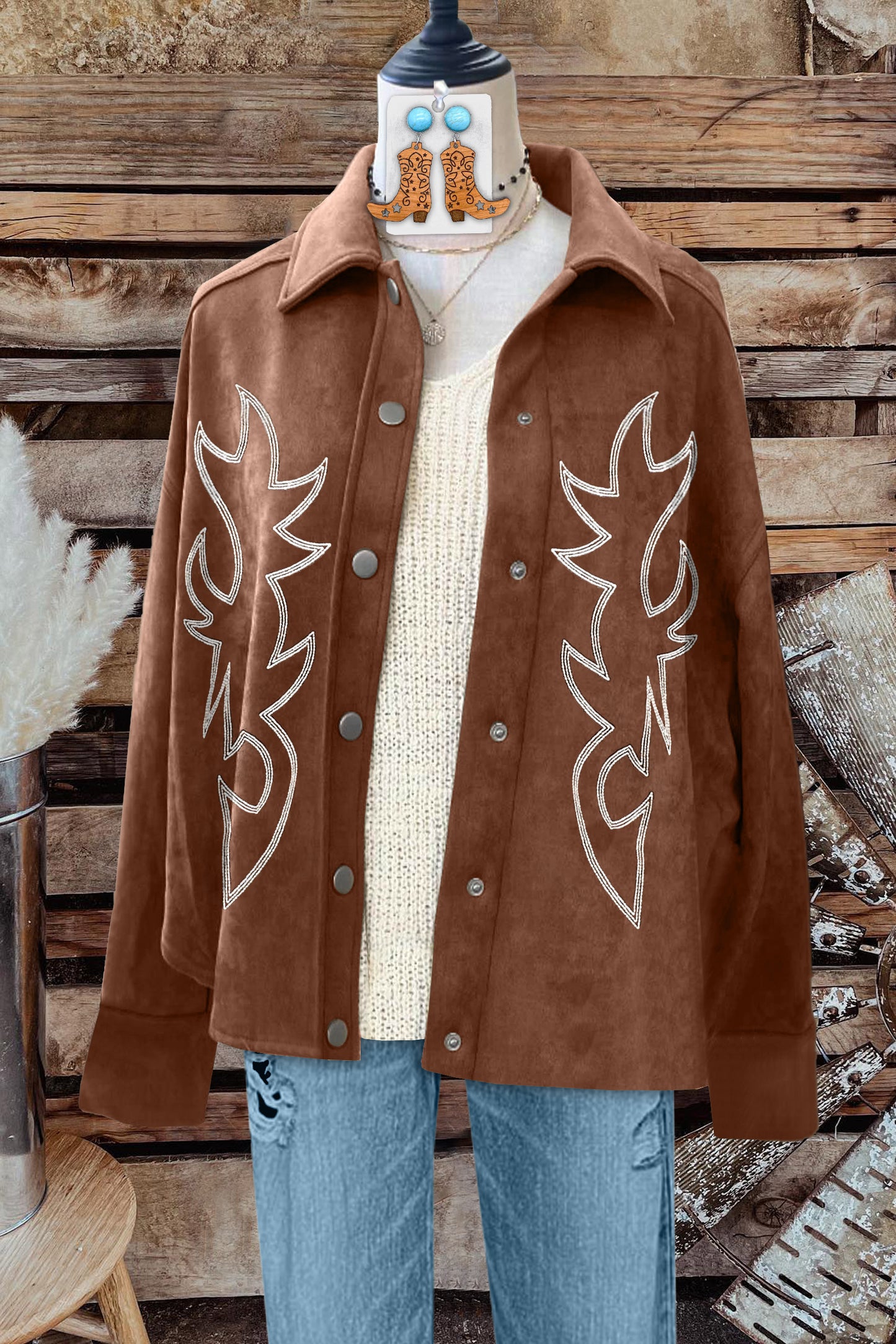 Vintage Western Boot Stitch Embroidered Jacket