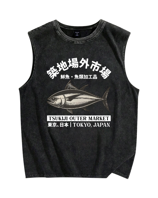 Tsukiji Seafood Market Vintage Distressed Washed Tank
