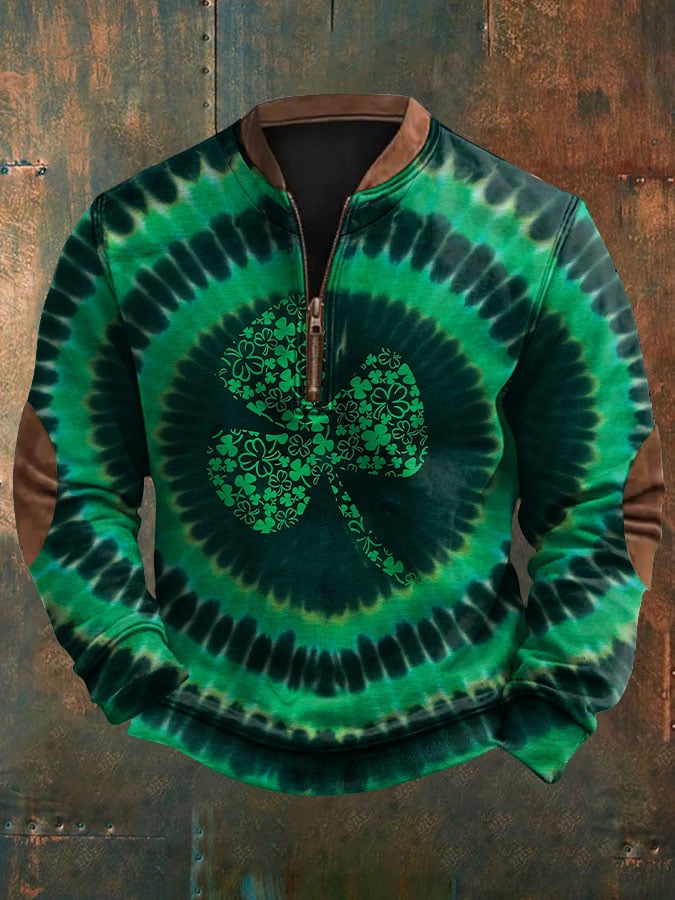 Men's St. Patrick's Day Clover Tie Dye Casual Pullover