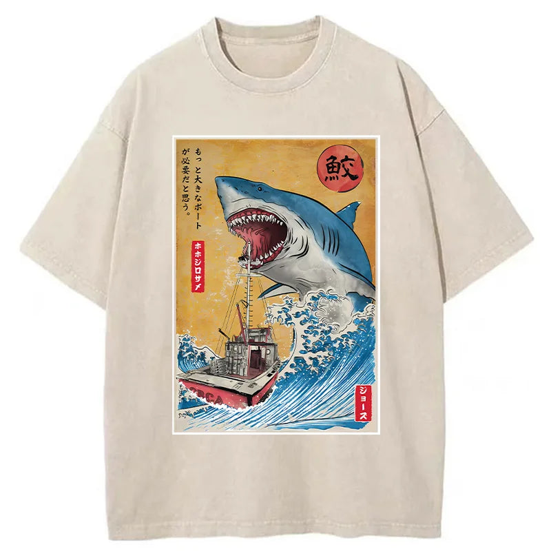 Ukiyoe Shark Japan Washed T-Shirt