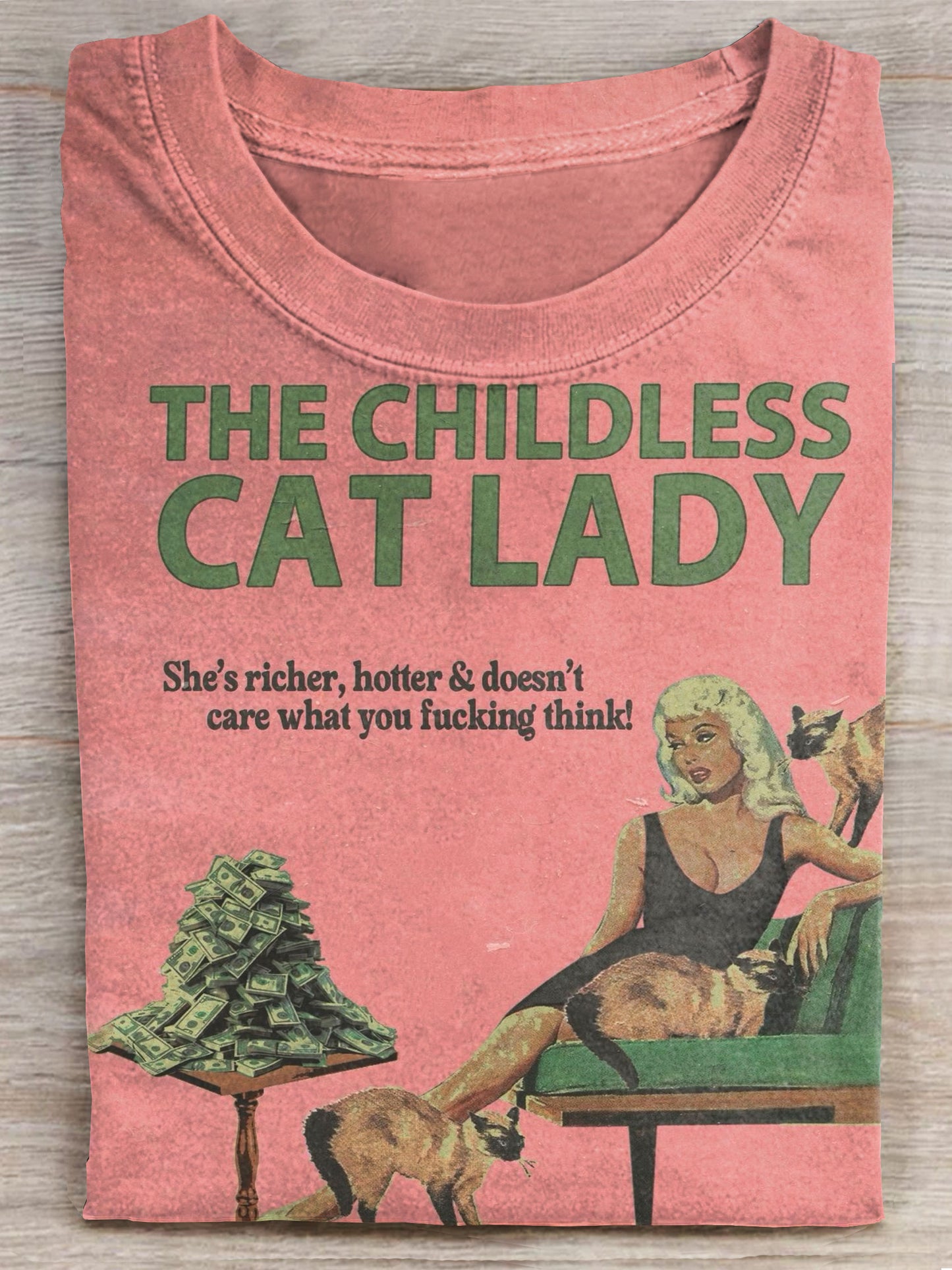 Vintage Funny The Childless Cat Lady Art Print Casaul Short Sleeve T-shirt