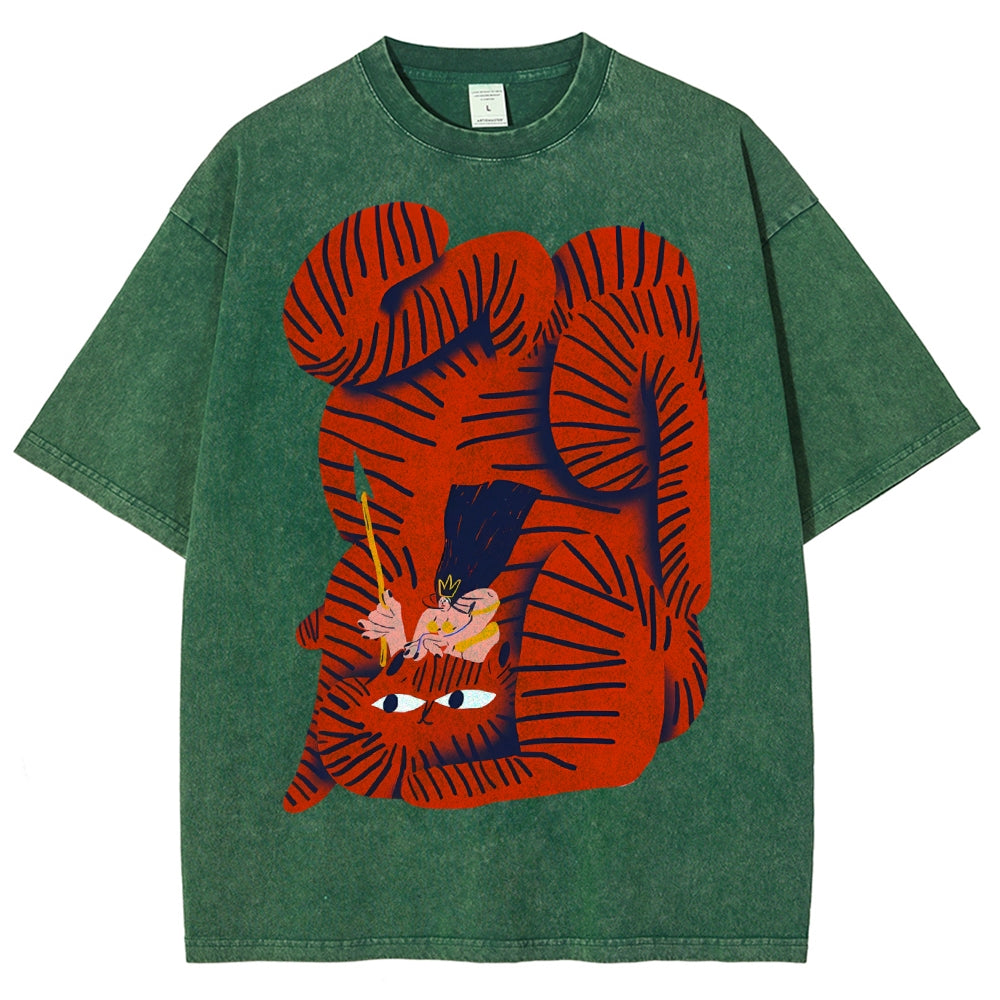 Unisex Vintage Cat Printed Washed Tee