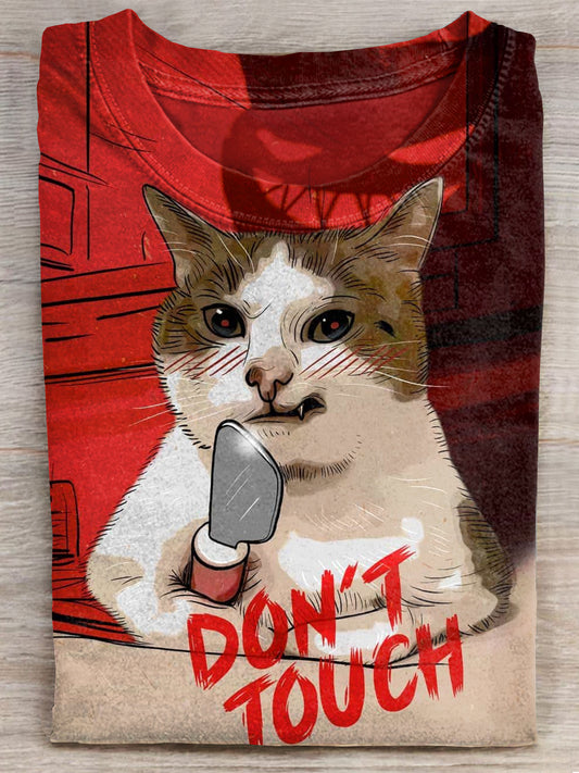 Don't Touch Funny Cat Art Print Casaul T-shirt