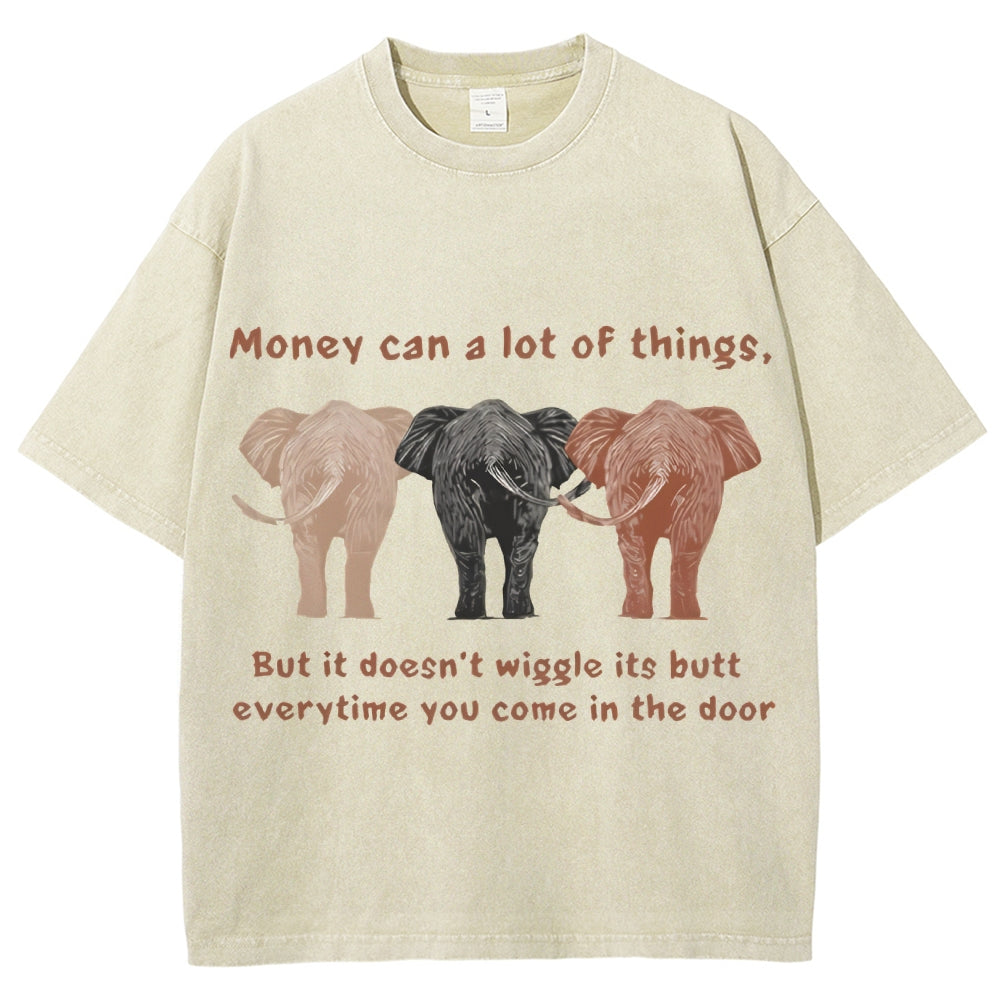 Unisex Elephant Printed Washed Tee