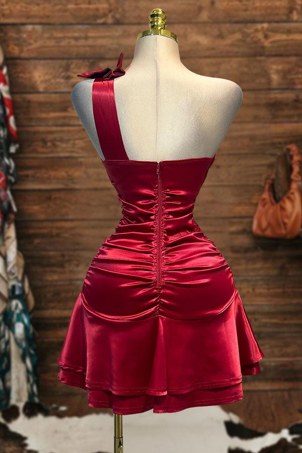 One-Shoulder Bow Ruffle Mini Dress