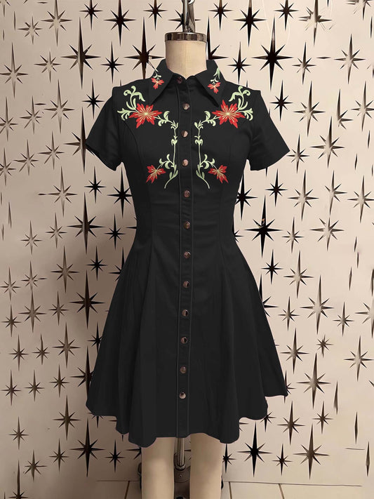 Vintage Flower Printed Shirt Dress