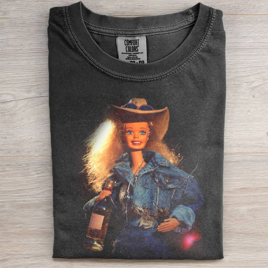 DOLL FACE MEME COWGIRL AND A COLD ONE TEE