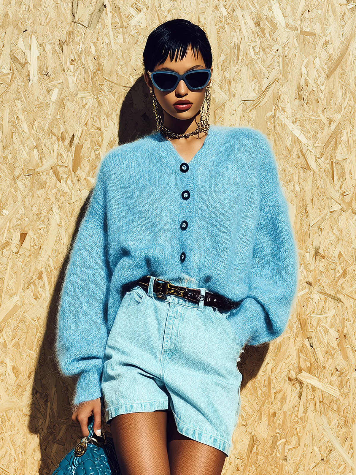 Taidalw Casual Chic V-neck Single-breasted Oversized Long-sleeved Mohair Knit Cardigan