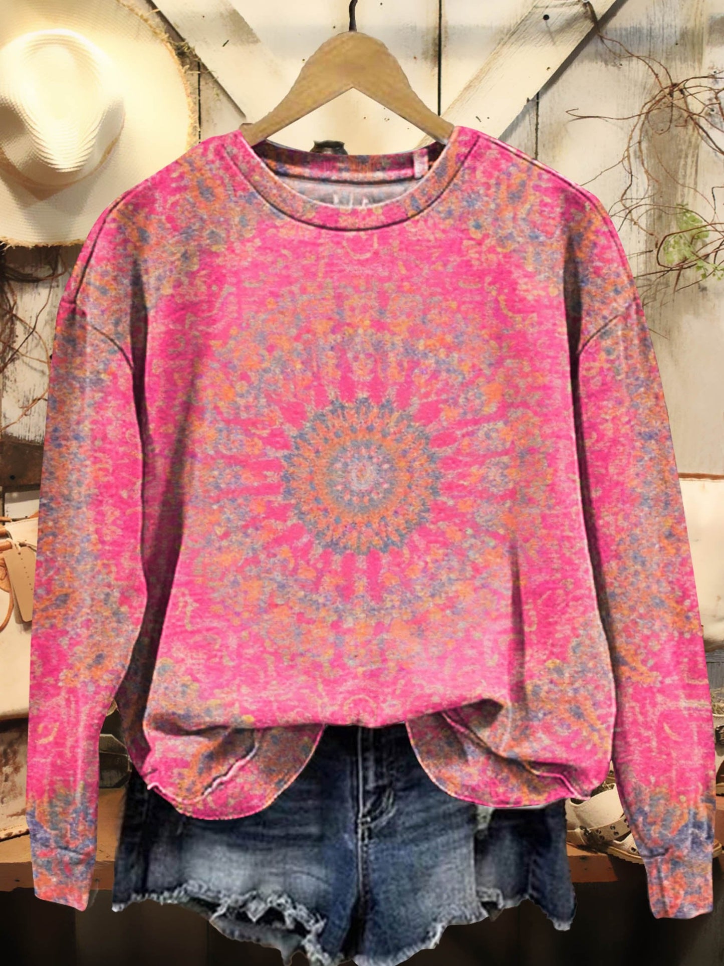 Vintage Mandala Tie Dye Print Casual Sweatshirt