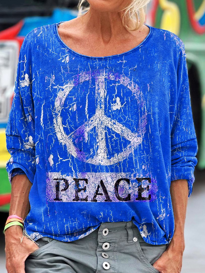 Women's Peace And Love Pattern Art Print T-shirt