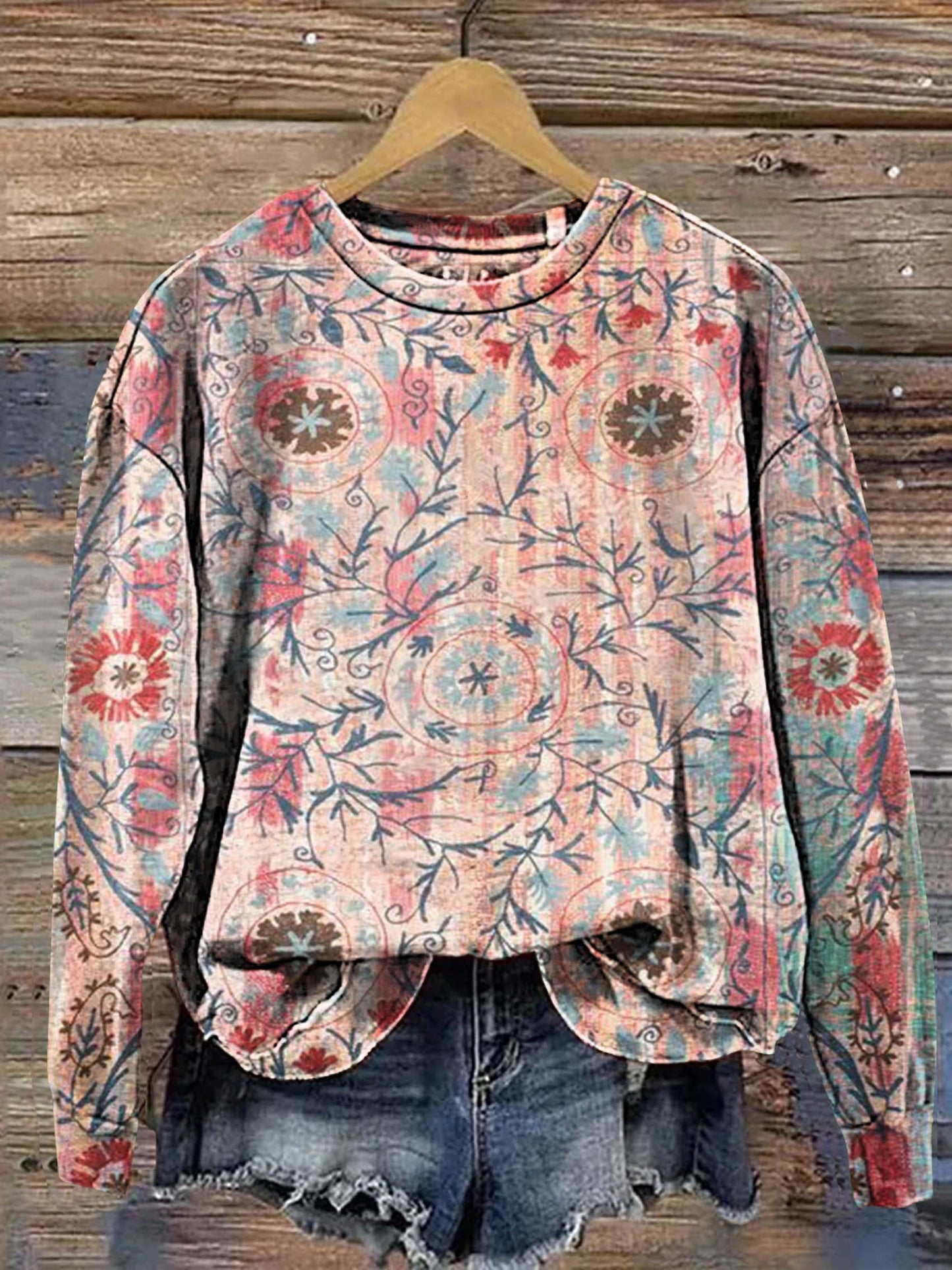 Retro Flowers Print Casual Sweatshirt