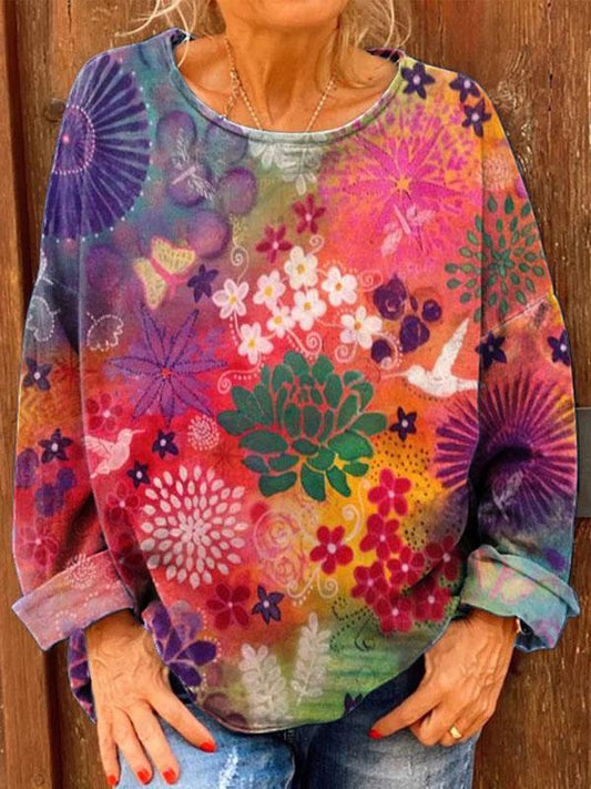 Women's Colorful Gradient Floral Print Casual Sweatshirt