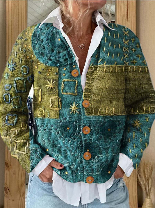 Women's Art Print Button Cardigan Sweater