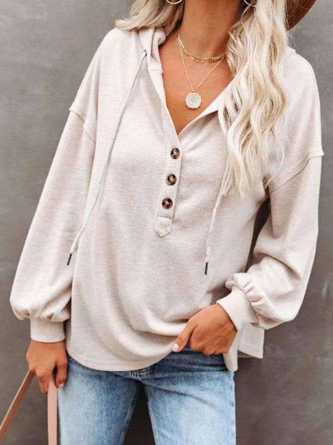 Women's Casual Loose Solid Color Hoodie Sweatshirt