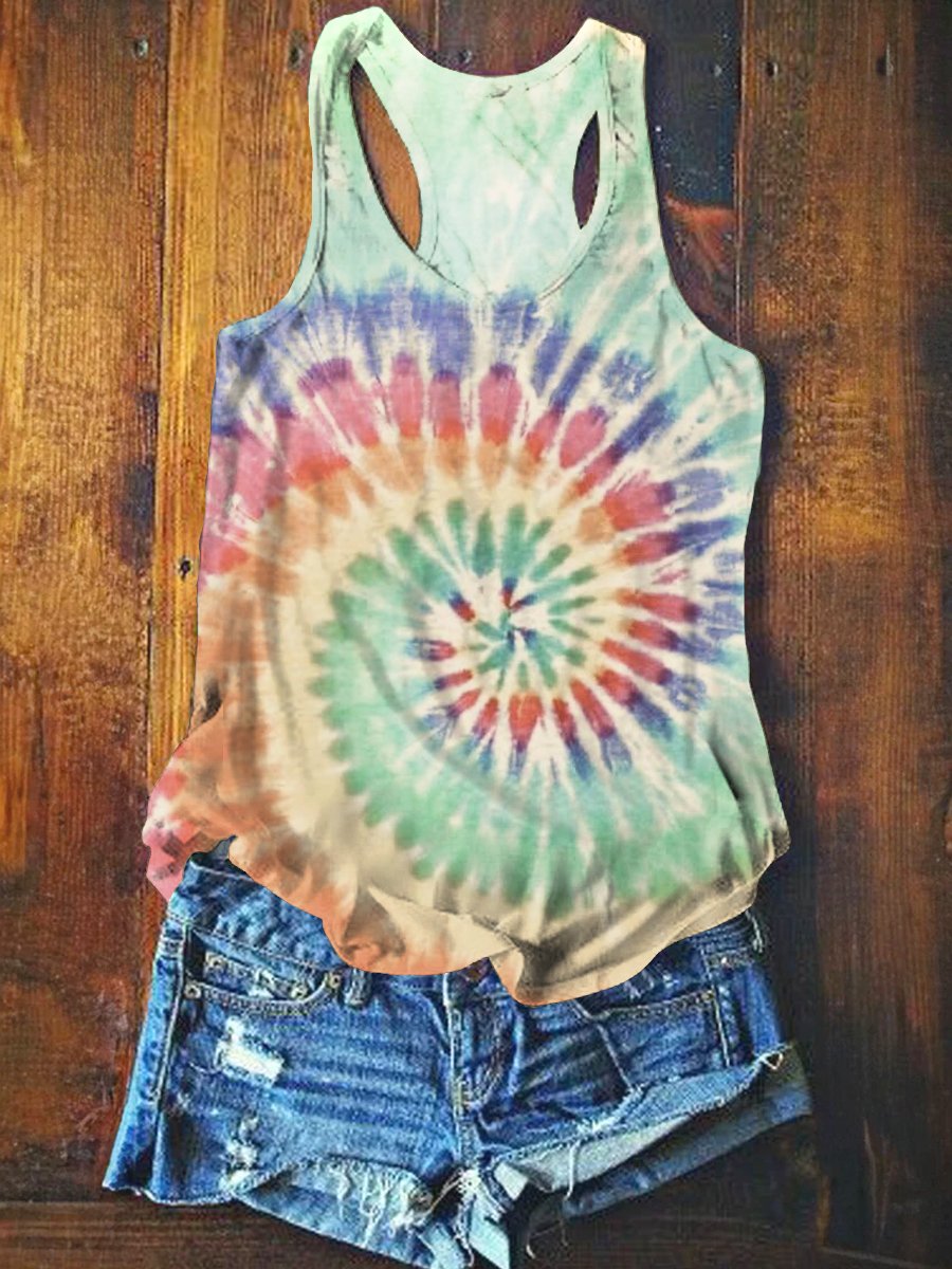 Women's Retro Washed Tie Dye Tank Top