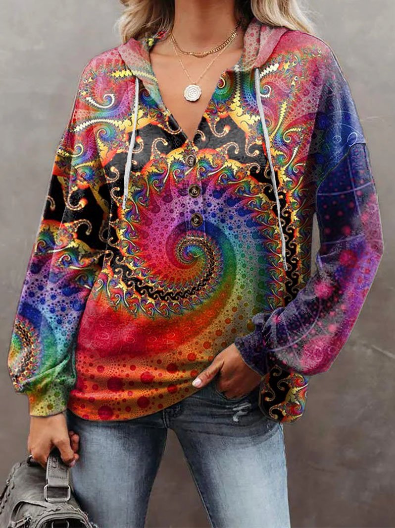 Women's Mandala Tie-Dye Loose Hoodie Sweatshirt