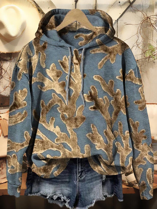 Women's Vintage Floral Print Casual Pocket Hooded Sweatshirt