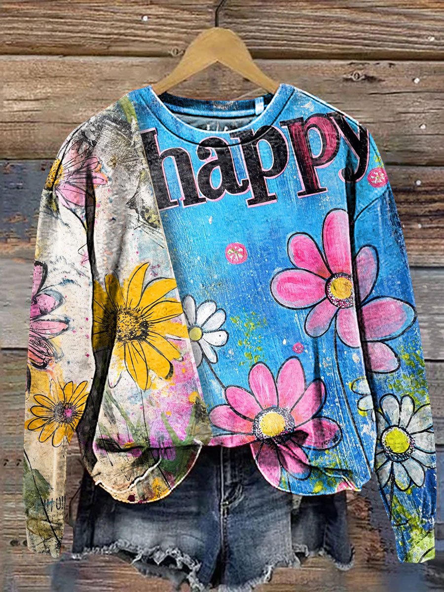 Vintage Love And Peace Flower Art Print Casual Sweatshirt