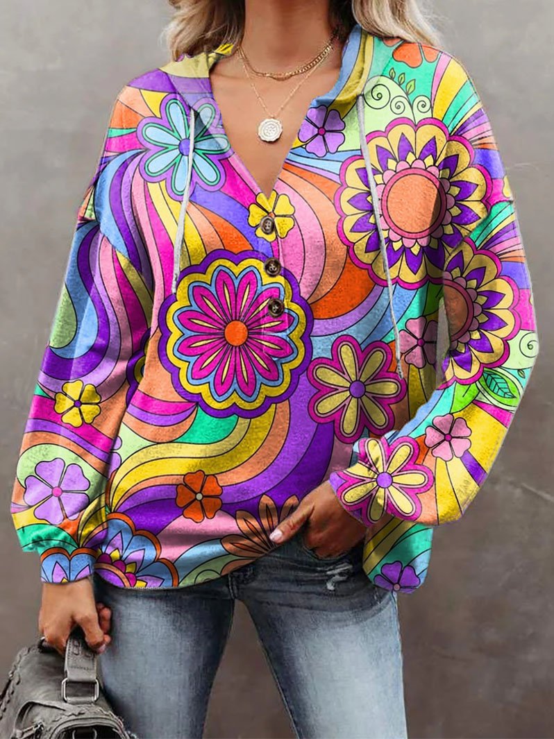 Women's Vintage Floral Power Print Hoodie