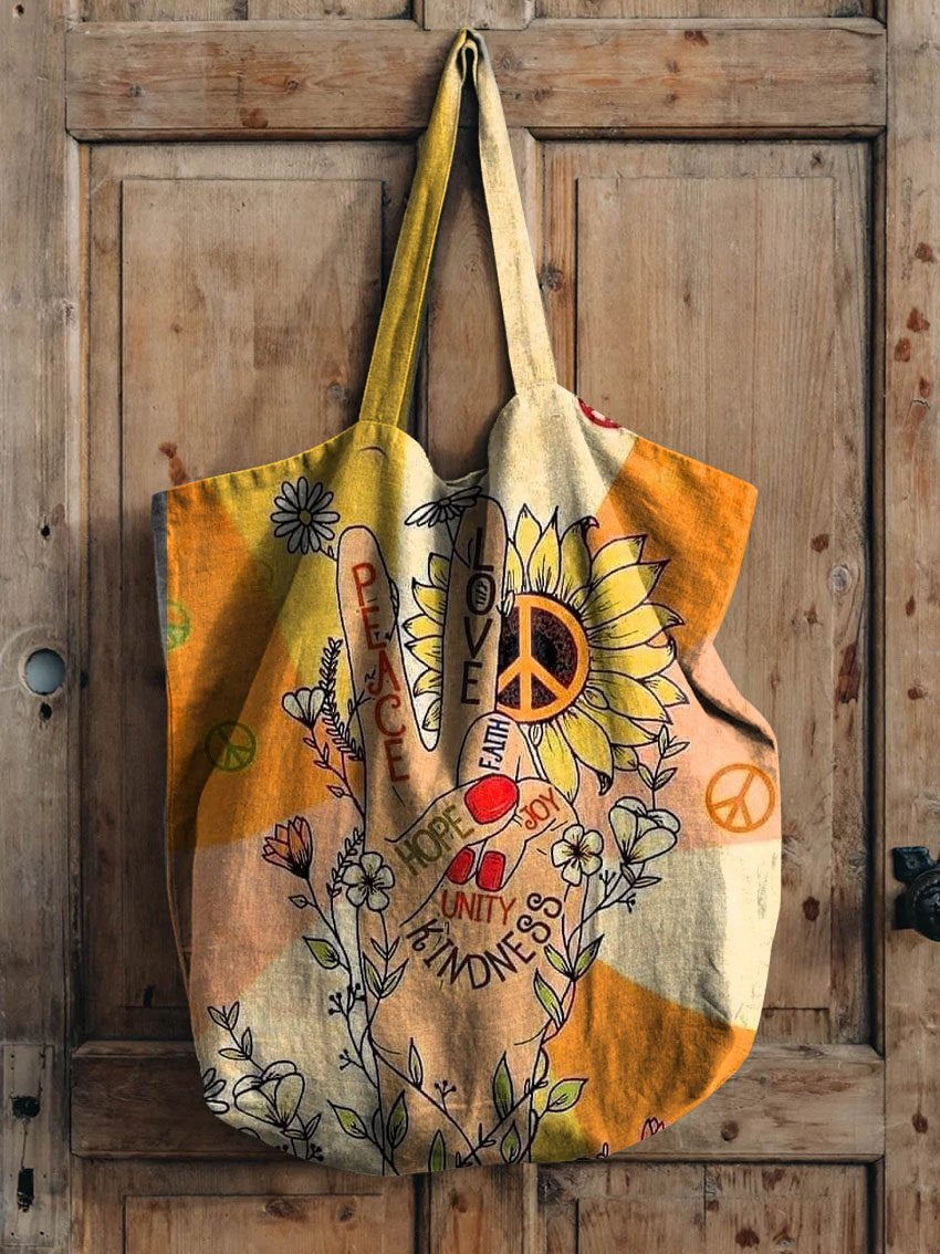 Retro Hand-painted Hippie Print Casual Canvas Bag