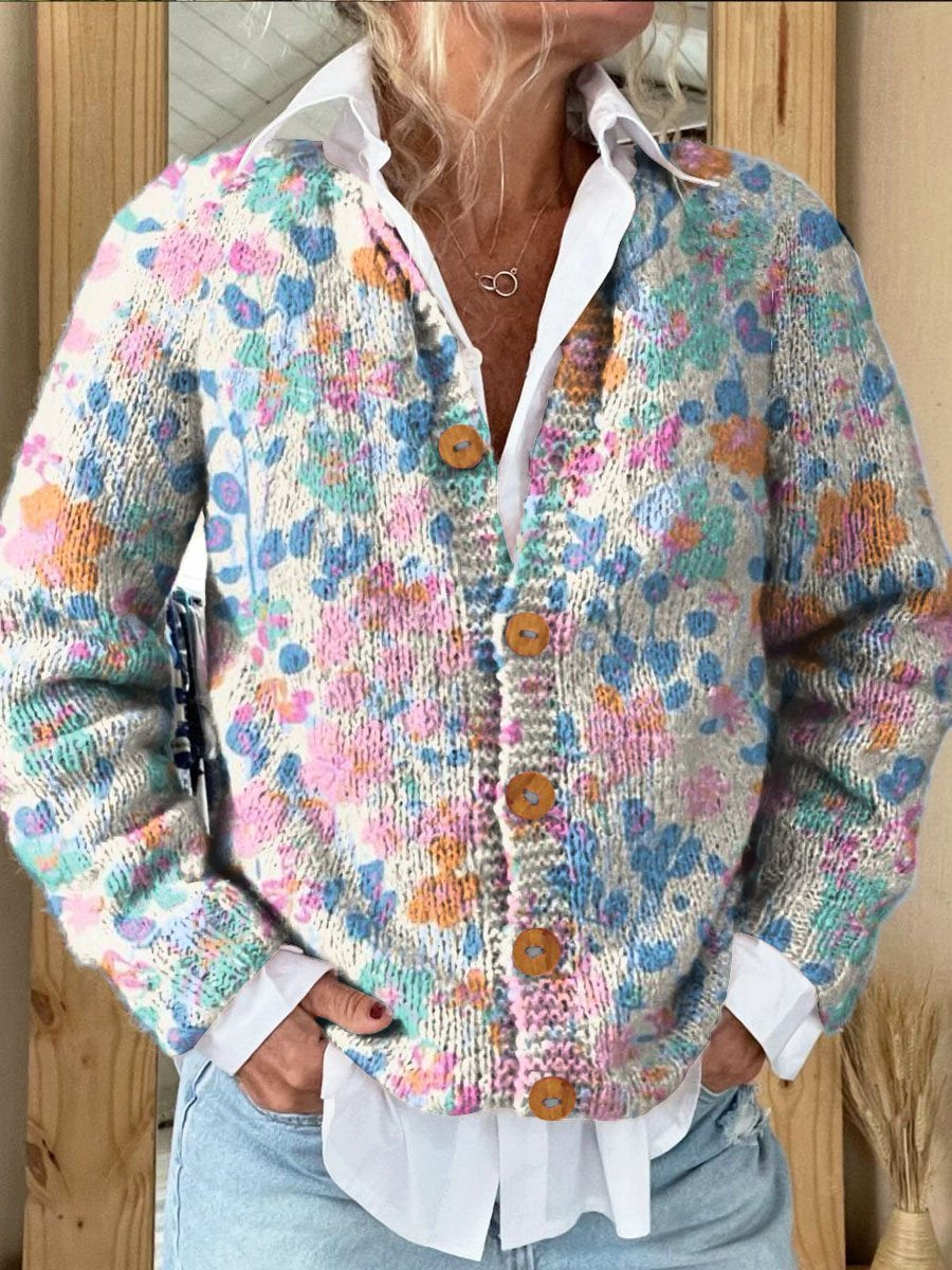 Women's Vintage Cute Floral Print Button Cardigan