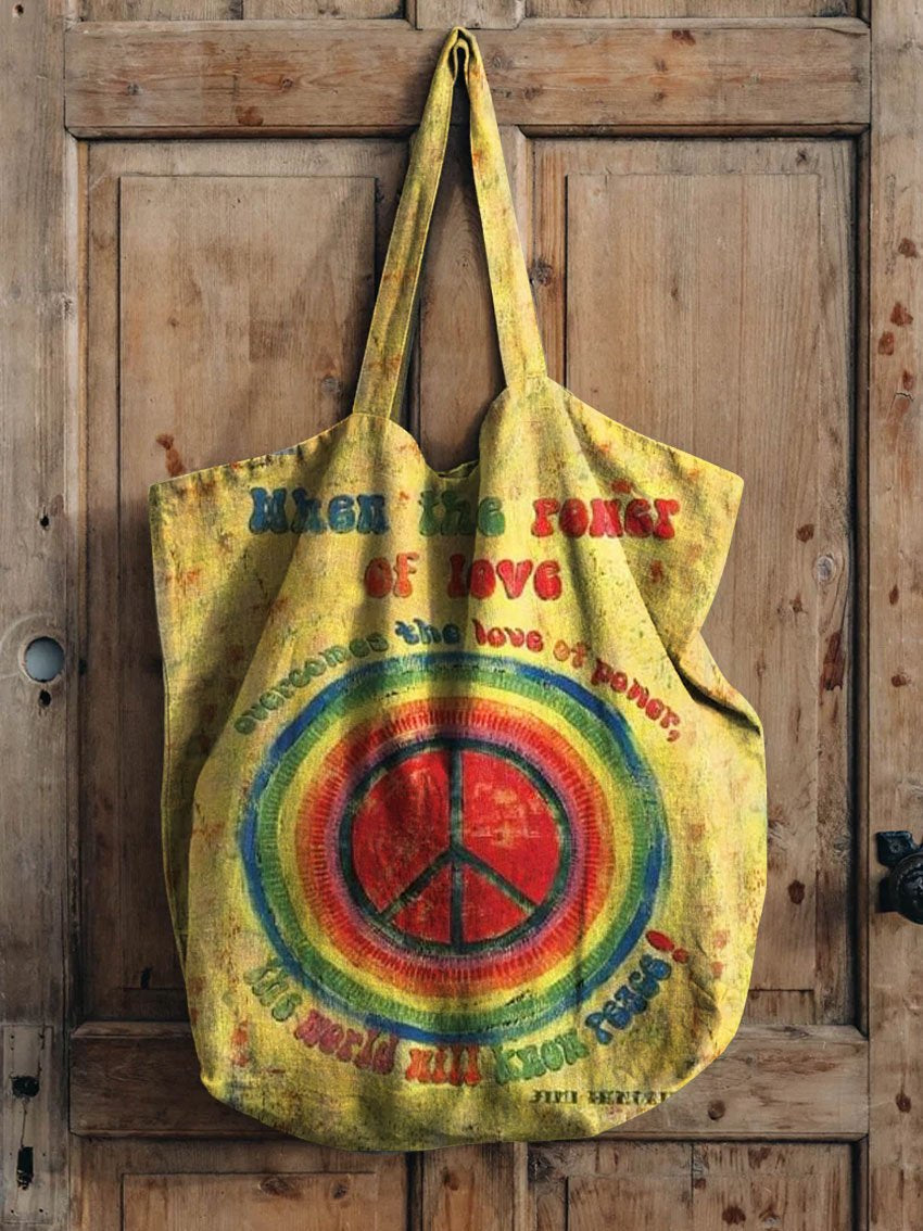 Retro Rainbow Hippie Print Casual Canvas Bag