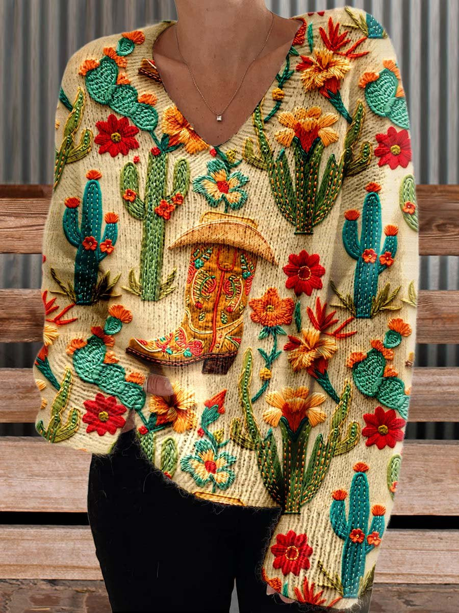 Women's Cactus Casual V-neck Pullover Knit