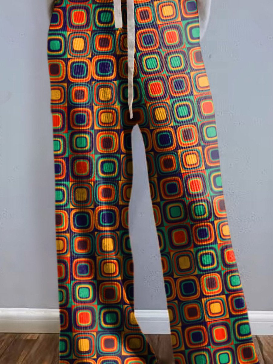 Hippie Style Geometric Pattern Printed Women's Comfortable Knitted Trousers