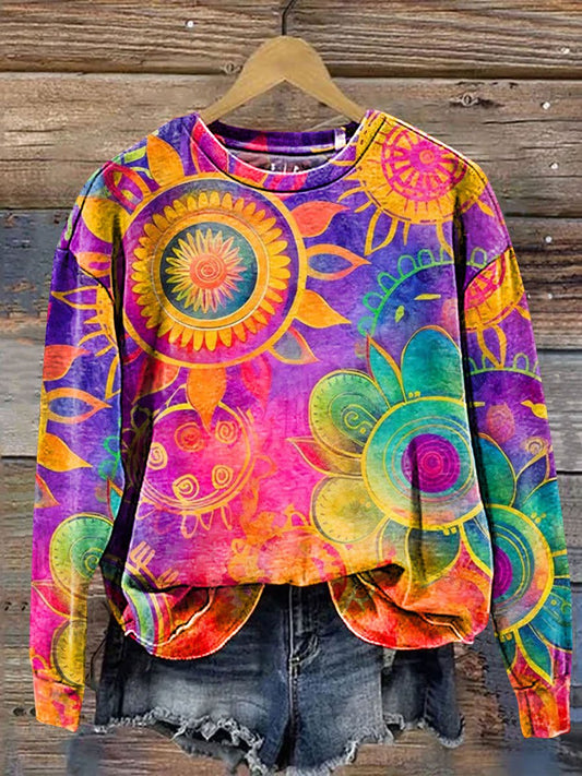 Vintage Love And Peace Flower Art Print Casual Sweatshirt