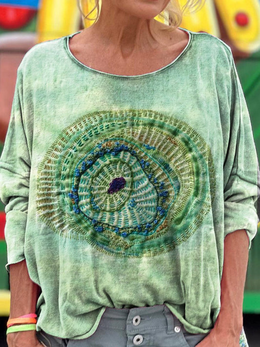 Women's Vintage Tie Dye Art Print Casual Long Sleeve T-Shirt