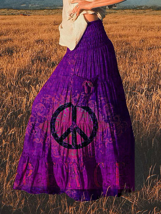 Women's Hippie Art Print Casual Purple Maxi Dress