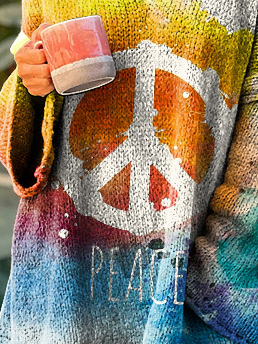 Women's Peace And Love Art Print Casual Pullover Sweater