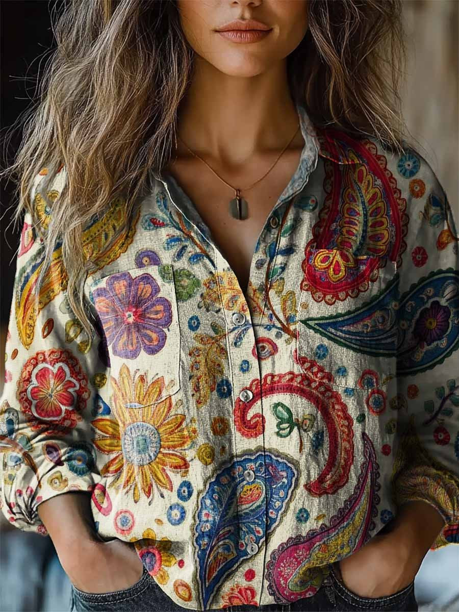 Women's Paisley Pattern Casual Long Sleeve Comfortable Cotton Shirt