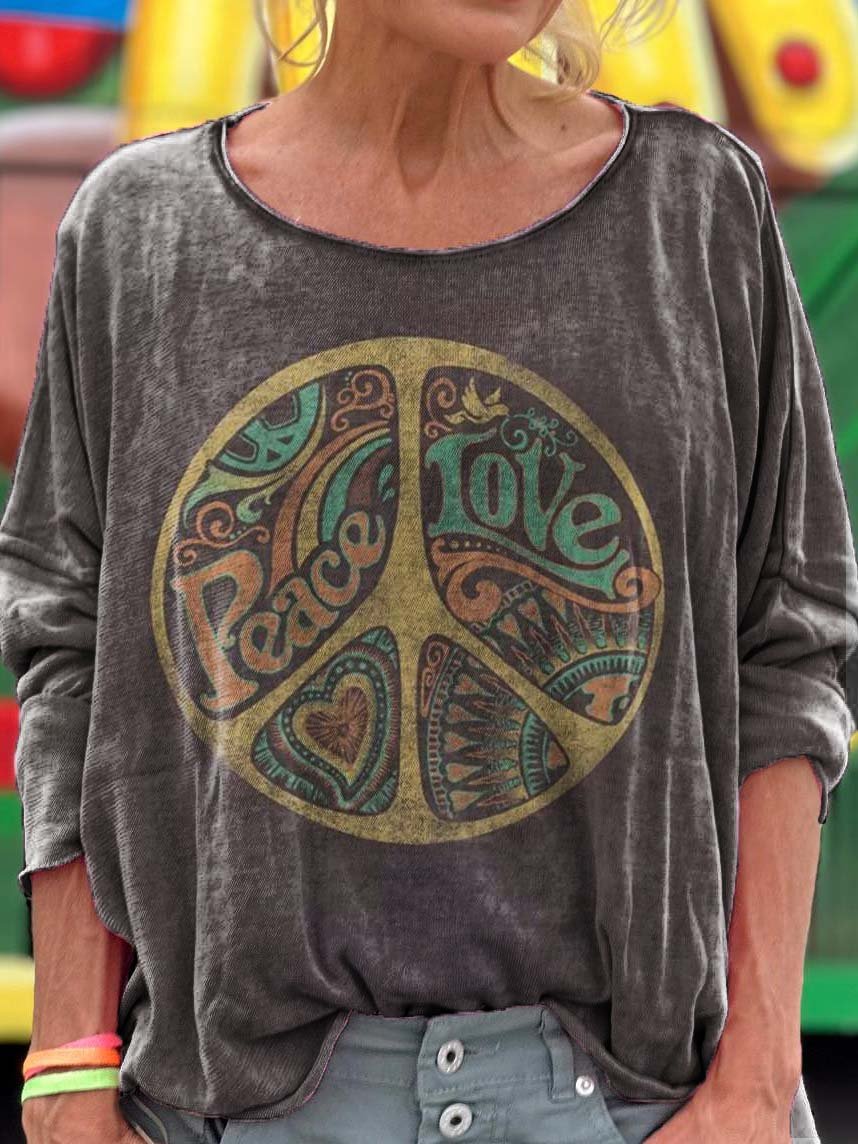 Hippie Art Print Casual Long Sleeve T-Shirt