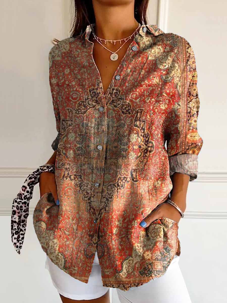 Women's Retro Ethnic Pattern Print Casual Shirt