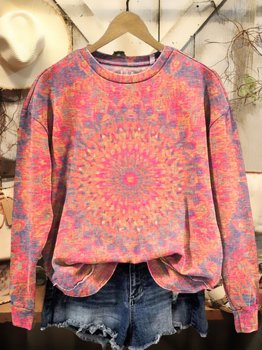 Vintage Mandala Tie Dye Print Casual Sweatshirt